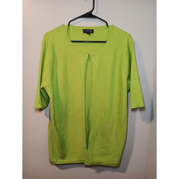 Tahari Arthur S Levine Women's XL Bright Green Preppy Silk Blend Sweater - Picture 1 of 5